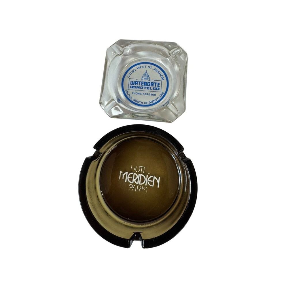 2 Vintage Hotel Glass Ashtray Watergate Disneyland Hotel Meridien Paris Smoke